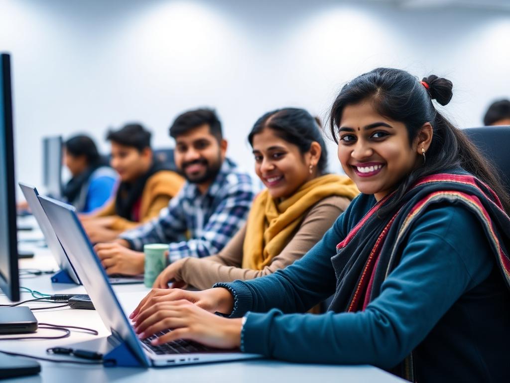 Students learning computers and coding on laptops