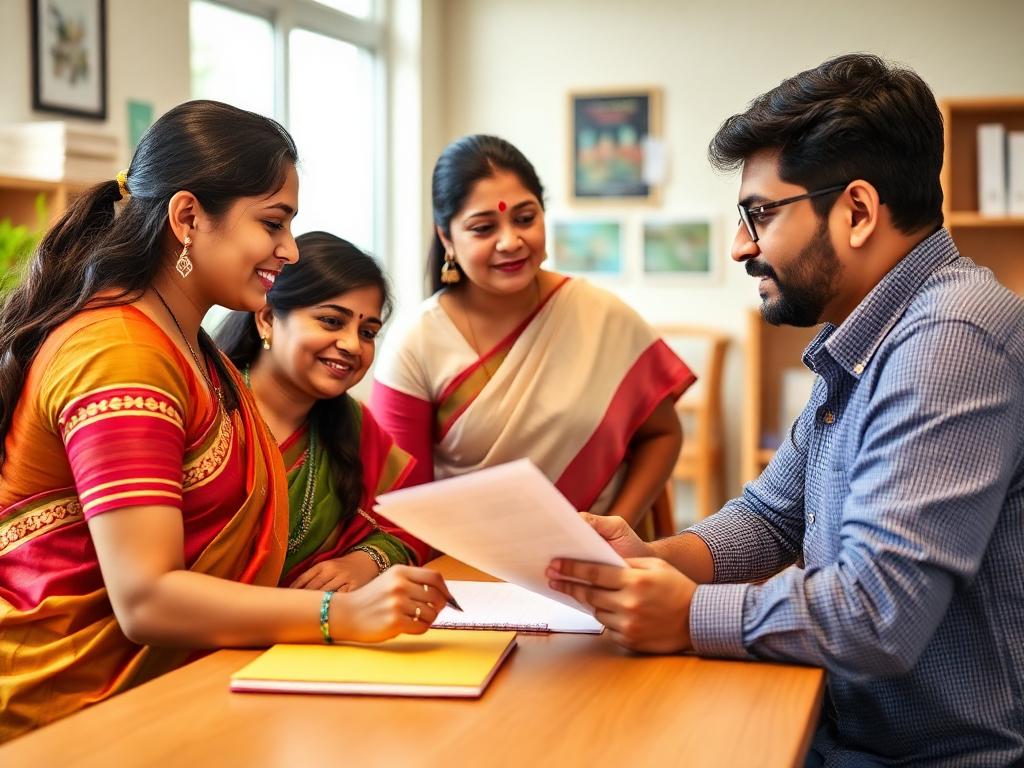 Parents discussing progress with a teacher