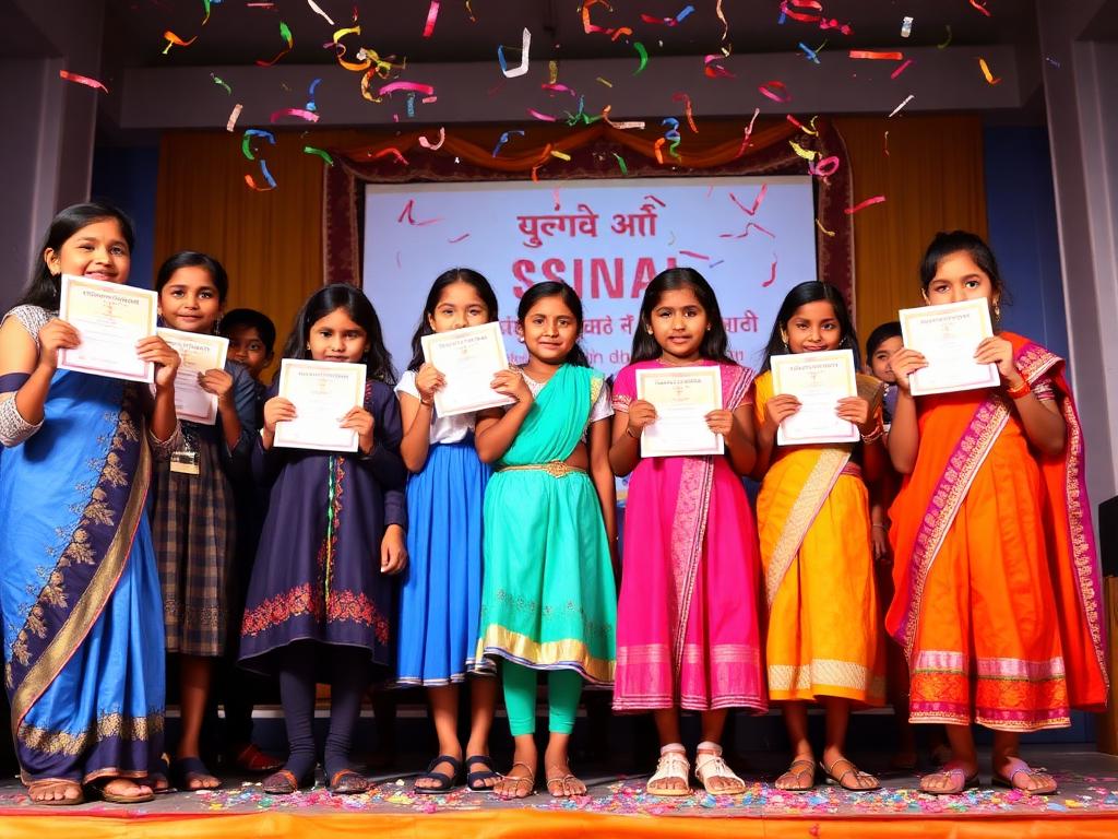 Students receiving certificates at a prize distribution
